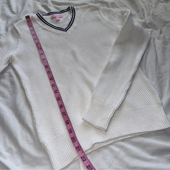 Lilly Pulitzer White Cotton V-Neck Sweater | Size S | Preppy Tennis Chic 🤍✨ - Picture 4 of 6